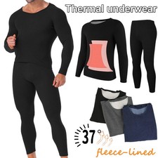 Men Thermal Underwear Set Fleece Lined Long Johns Top Bottom Premium Base Layer