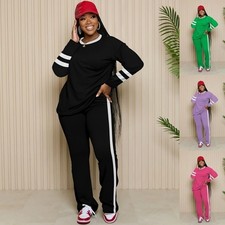 Womens 2pcs Outfits Casual Long Sleeve Top Flare Pants Lounge Breathable Sets