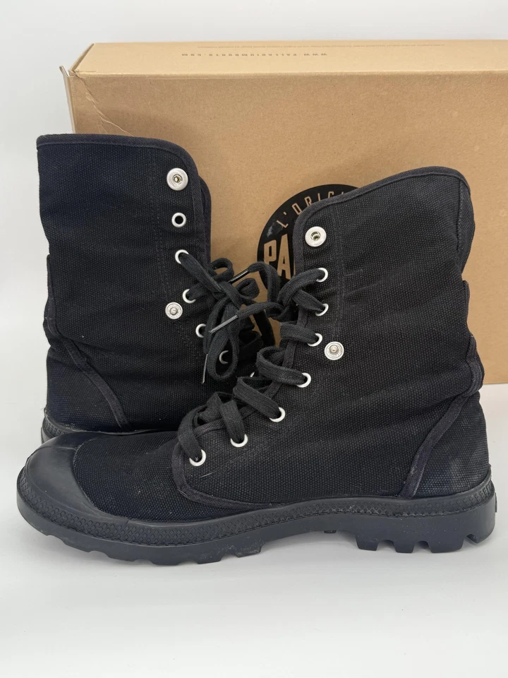 Botas holgadas de paladio para hombre talla 9 negras de lona cuello plegable parte superior alta 02353060 Foto 3 de 4