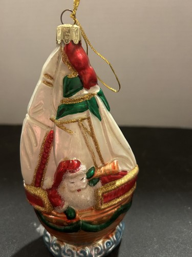 Finitura A Casa Stile Europeo Vetro Soffiato a Mano Babbo Natale Su Ornamento Una Barca. - Foto 9 di 10
