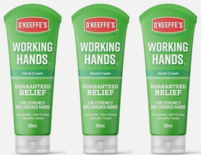 3 x Tuben O'Keeffe's Working Hands Creme. Für extrem trockene/gesprungene Hände. 80ml