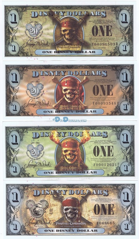 ALL 4 Notes 2011F 2007 FB FE FF PIRATES CARIBBEAN PIRATE Disney Dollar Dollars
