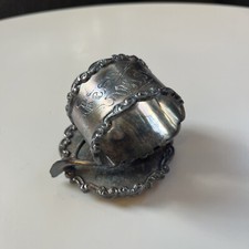 Antique Victorian Wishbone Figural Triple Plate Napkin Ring Engraved Best Wishes
