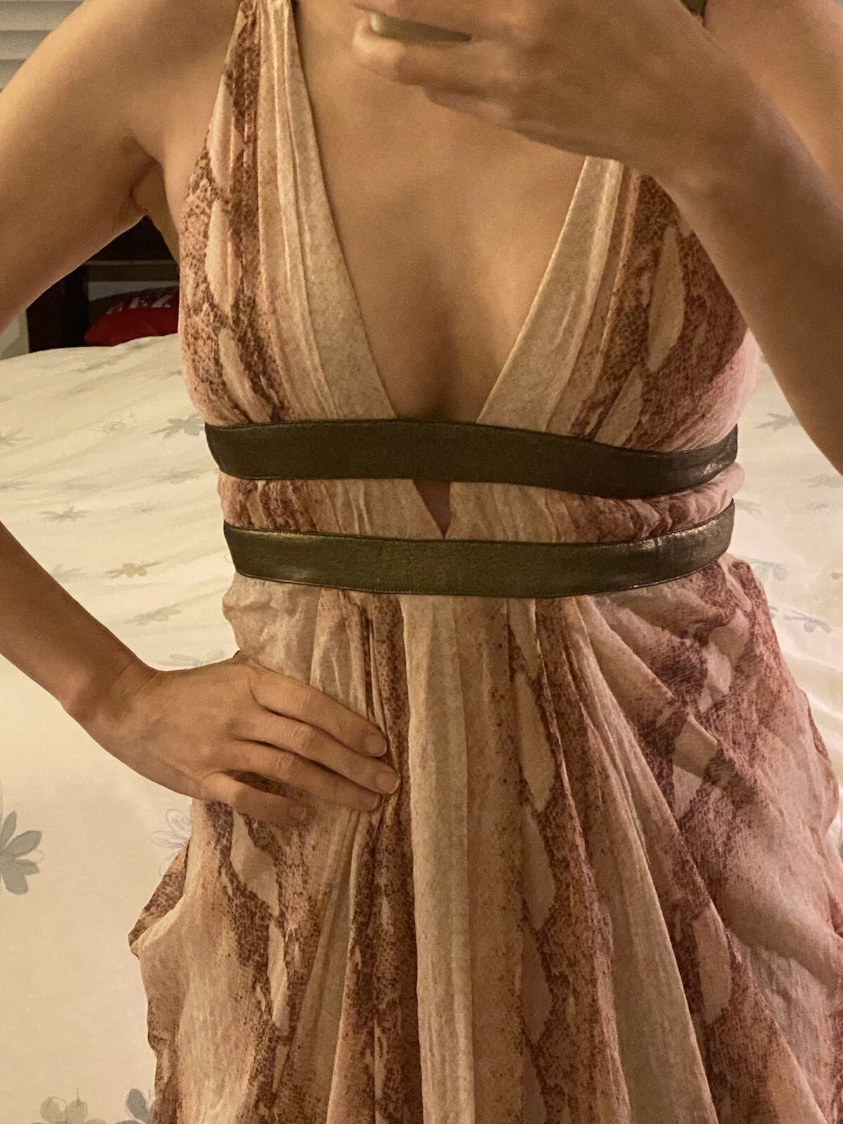 Bebe snake print maxi Rose Gold Python Grecian Go… - image 1