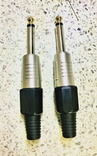 2 X 6.35mm 1/4 inch PRO METAL Mono straight Jack Plug & Strain Relief GOLD Tip