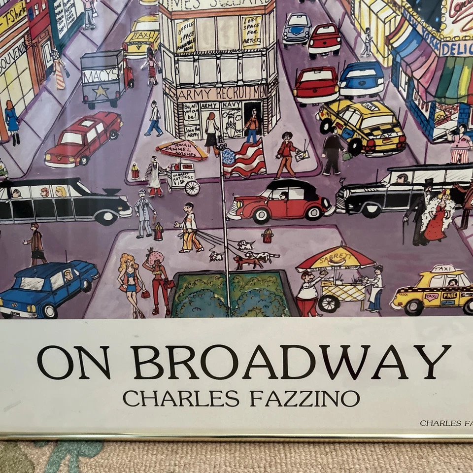 Póster enmarcado grande On Broadway de Charles Fazzino 1991 36 X 25 enmarcado dorado Foto 2 de 4