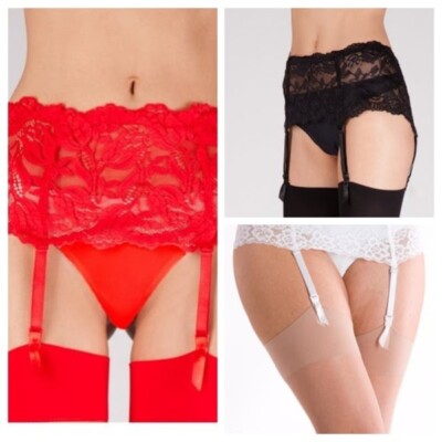 Seidiger & eleganter Strapsgürtel mit 4 Trägern und tiefer Spitze (Gr. S/M/L/XL) 3 Farben