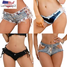 Women Sexy Cut off Lace up Low Waist Denim Shorts Hot Pants