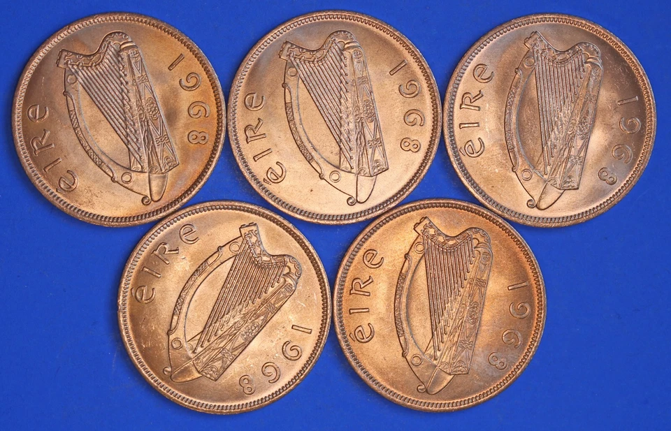 Vintage Irish Ireland EIRE Pennies 1d coins, Hen & Chicks, ALL 1968 [32060] - Image 2 of 2