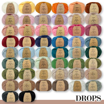 Drops 50 g Air Baby-Alpaka Merinowolle Stricken Wolle Garn Uni Mix 50 Farben