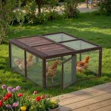 Folding Chicken Coop Rabbit Cage No Assembly Required Top & Side Opening Doors