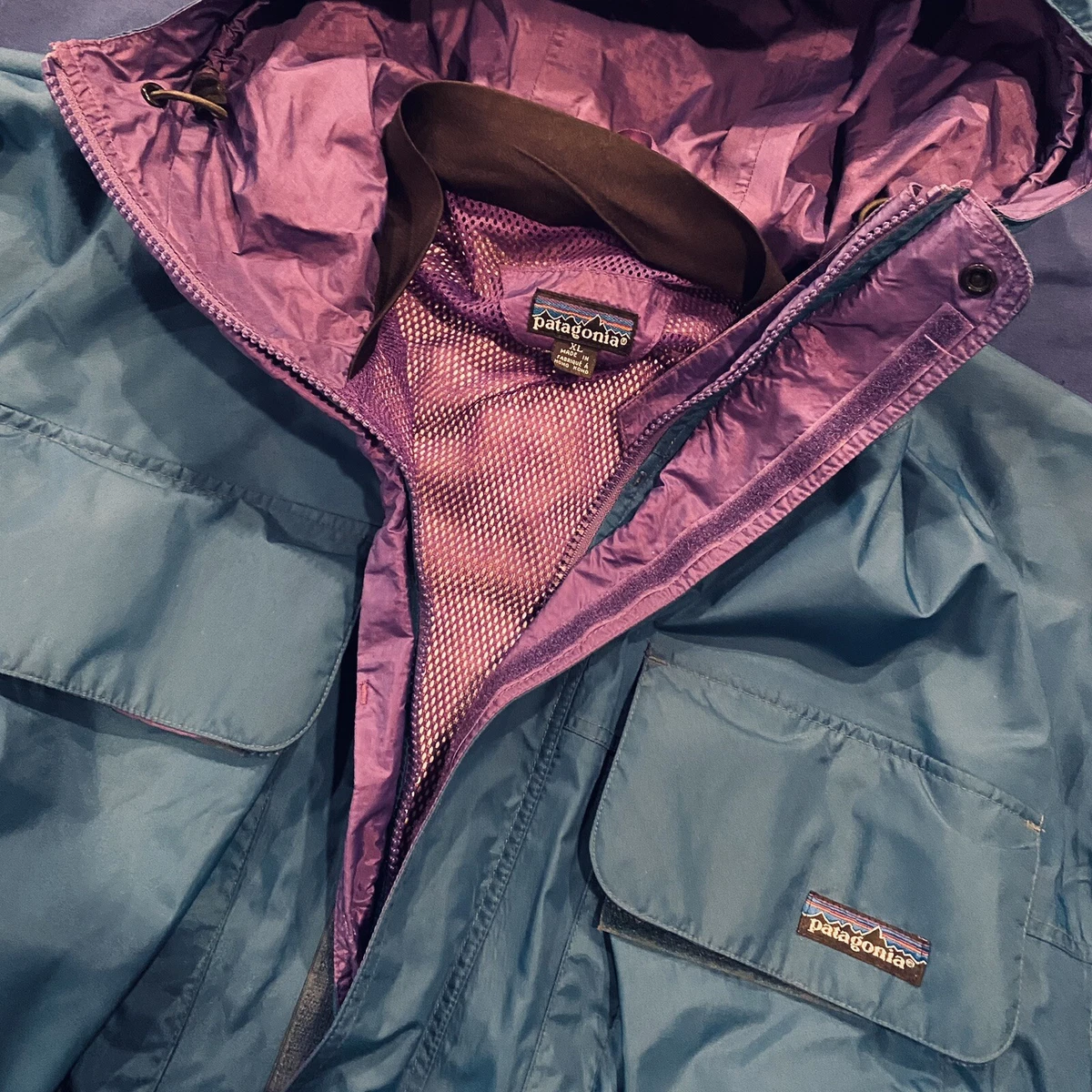 Vintage 90s Patagonia Fly Fishing SST Blue Nylon Anorak Jacket Mens Size XL