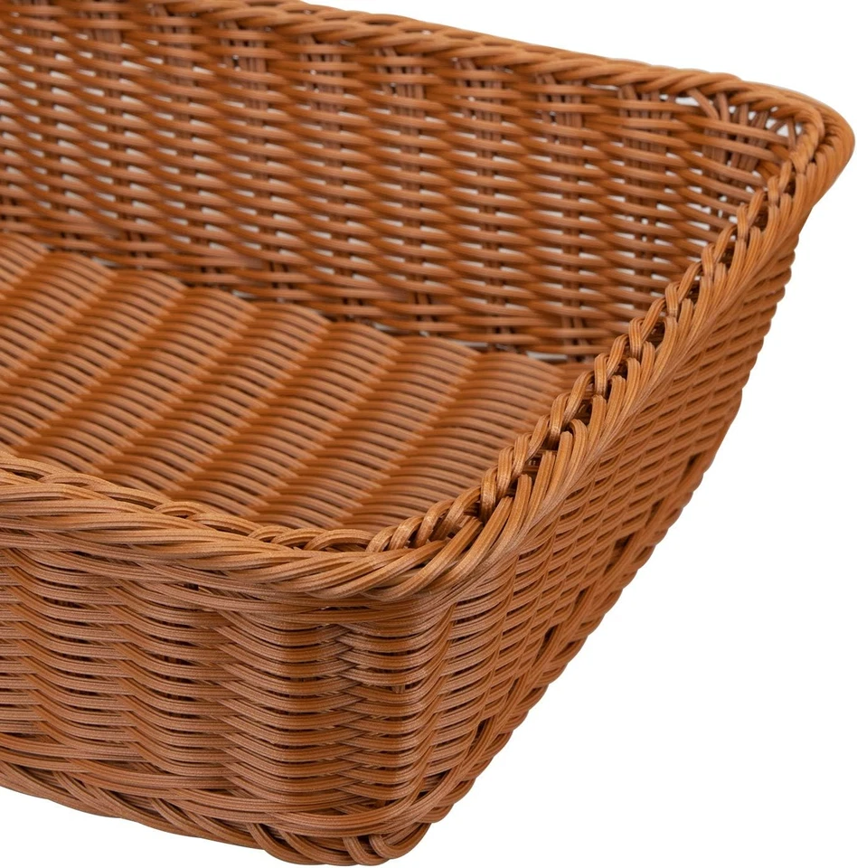 2 Pack Poly Wicker Woven Bread Basket, 16 Inch Rectangular Fruit Baskets Food Se - Image 3 of 4