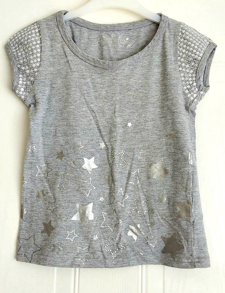 (Matalan) Set of 2 - Grey/Purple T-Shirts with Sequins & Metallic Print Age 6-7 - Image 2 of 4