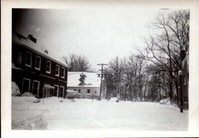 Vintage Found Photograph Snowy Street Scene with Houses and Bare Trees Outdoor