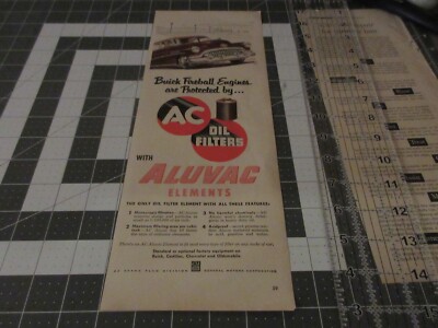 1952 AC Oil Filters Vintage Ad ''Buick Fireball Engines''