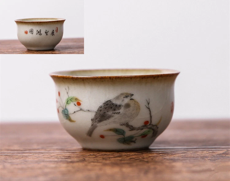 taza de té antigua ruyao kungfu taza de té pintada a mano taza maestra esmalte crepitante nueva Foto 4 de 4