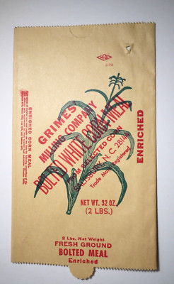 Vintage Paper Sack Bag - GRIMES MILLING CO, CORN MEAL, SALISBURY NC  1970