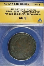 ANACS - AG3 147 - 148 ROMAN PROV.EGYPT,ANTONINUS PIUS AD 138 -161!!  #B14083