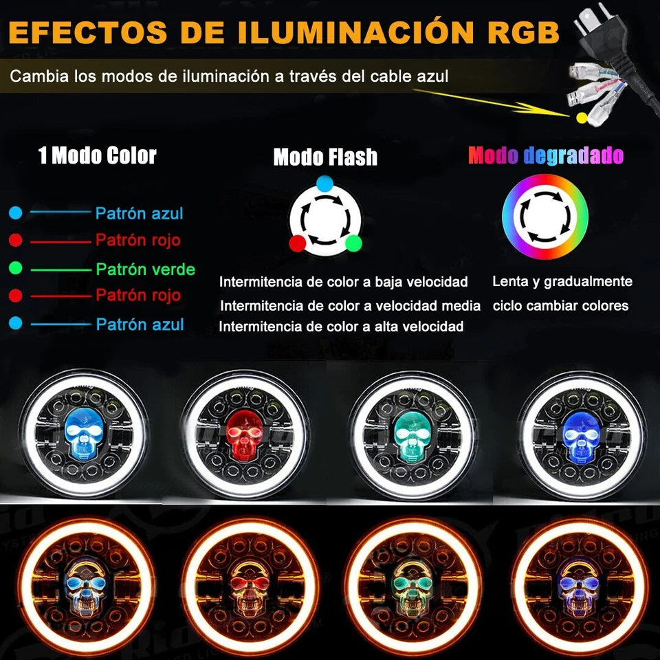 Proyector de faros LED RGB de 7 pulgadas Halo DRL para Harley Davidson Street Glide FLHX Foto 4 de 4