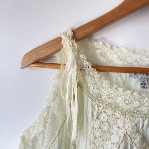 RARE J Peterman Cotton Lace Nightgown Dress Size M Yellow Lime Cottage Midi - Picture 3 of 11