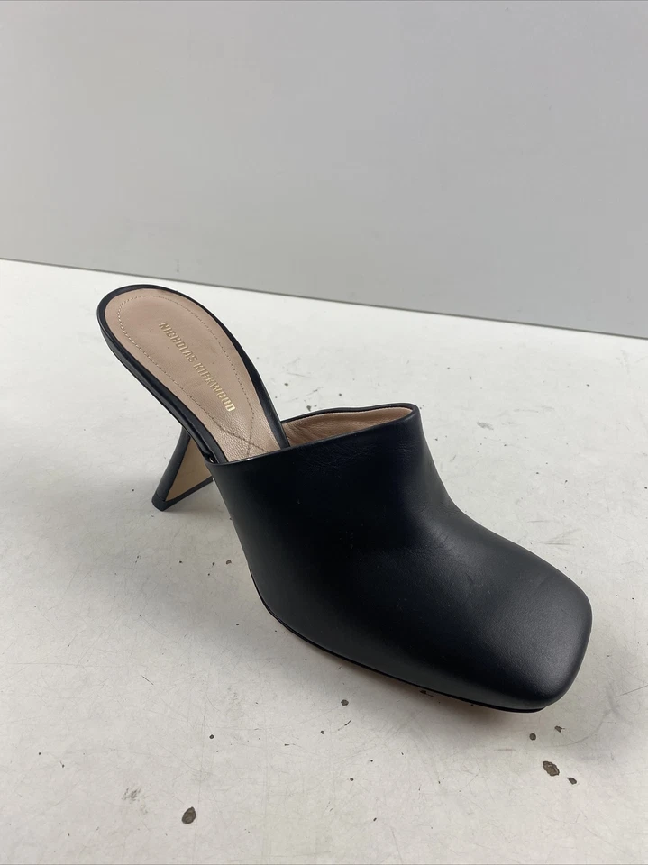 Mules Nicholas Kirkwood de cuero negro punta cuadrada tacón alto para mujer talla 39” Foto 3 de 4