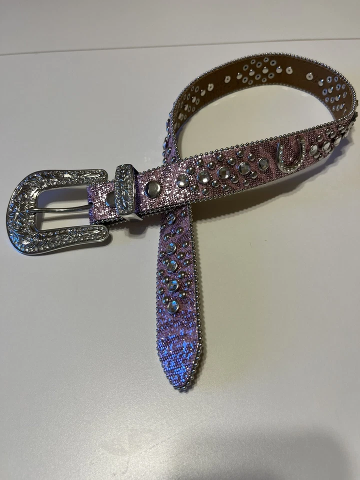 Cinto feminino Nocona tamanho 22 rosa glitter ferradura strass rodeio em excelente estado usado - Imagem 4 de 4