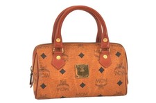 Authentic MCM Visetos Vintage Leather Hand Bag Purse Brown 132AB