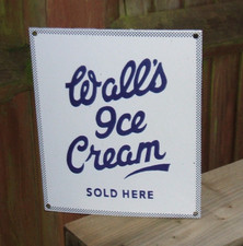 Enamel Sign Walls Ice Cream Sold Here - Famous Shop Collectable Advertising Sign