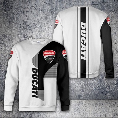 Custom Name - Men's Ducati Corse Logo Racing 3D White Long Sleeve - All Size