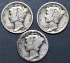 1926-1928 10C MERCURY SILVER DIME Lot of 3 KM# 140 Grade: VG & Better A7113