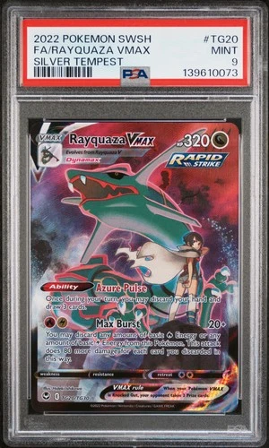 2022 POKEMON SWORD & SHIELD SILVER TEMPEST #TG20 FULL ART/RAYQUAZA VMAX PSA 9