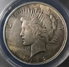 1922 PEACE SILVER DOLLAR ANACS AU 55 VAM 2A EAR RING EDS CLEANED