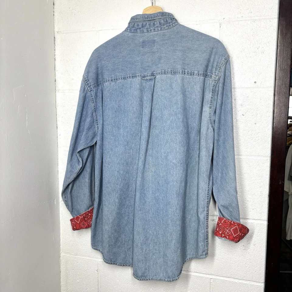 Vintage 90s Cowboy Skunk Denim Bandana Button Down Western Shirt - Image 2 of 4