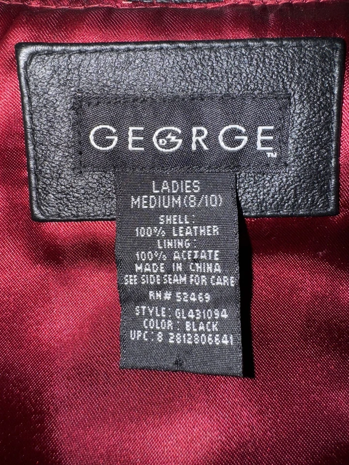 Классический George женщин черный натуральной кожи полный молнии красный с подкладкой куртка Sz.M 8/10  - Изображение 4 из 4