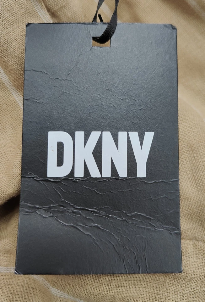 Vestido para mujer DKNY caqui/blanco a rayas mezcla de lino forrado talla 6 Foto 4 de 4