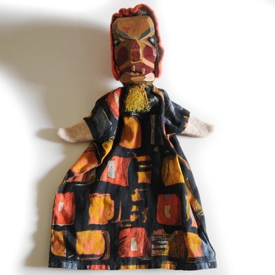 Vintage Handpuppe Lotte Sievers Hahn Puppentheater alte Hexe böse Frau zeitlos