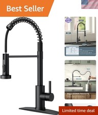 Commercial Style Black Kitchen Faucet with Easy Pull Down Sprayer  360 Swivel