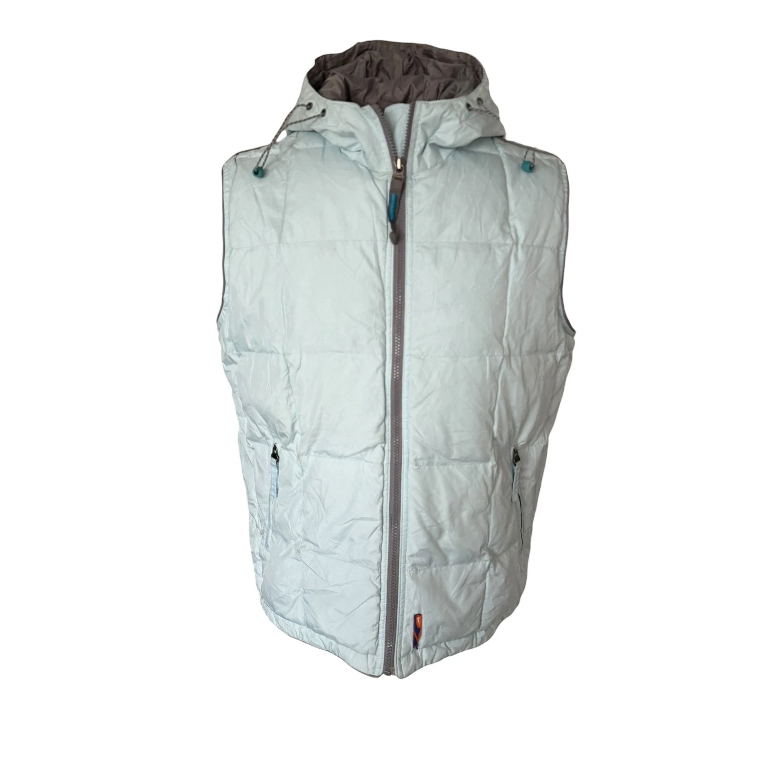 Nike Insulated Puffer Vest Hooded Light Blue Gray L Zip Pockets