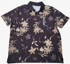 All In Motion Mens Black w/ Beige Floral Moisture-Wicking Knit Polo Shirt XL NWT
