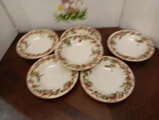 Block Basics Festival Ribbons Christmas Rimmed Soup Bowls Set Of 6, 8 1/2"