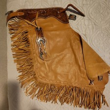 Western Genuine Leather Chinks Horse Riding Ranchers Cowboy Riding Gear Chaps