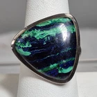 Vintage Azurite & Malachite Triangular Sterling Silver 925 Statement Ring Sz 9