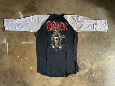 1983 VINTAGE 80s AC/DC T-SHIRT PAPER THIN FADED ROCK TEE MEN SZ M