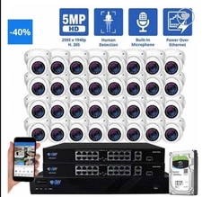32 Channel NVR 24 5MP H.265+ PoE IP Microphone AI Turret Security Camera System