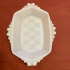 Vintage Anchor Hocking Milk Glass Tray Trinket Dish White Quilted Bead Pattern