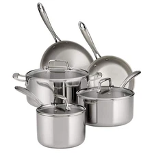 8 Piece Tramontina Tri-Ply Clad Stainless Steel Cookware Set with Glass Lids
