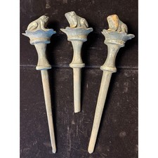 Vintage Cast Iron Frog Fence Finials Garden S...