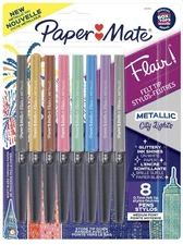 Paper Mate Flair Pens Metallic Felt Tip Pens Assorted Colors 8 Count