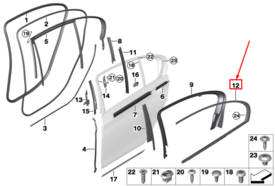 BMW 7 G11 Türfensterrahmenabdeckung hinten links 51357397863 NEU